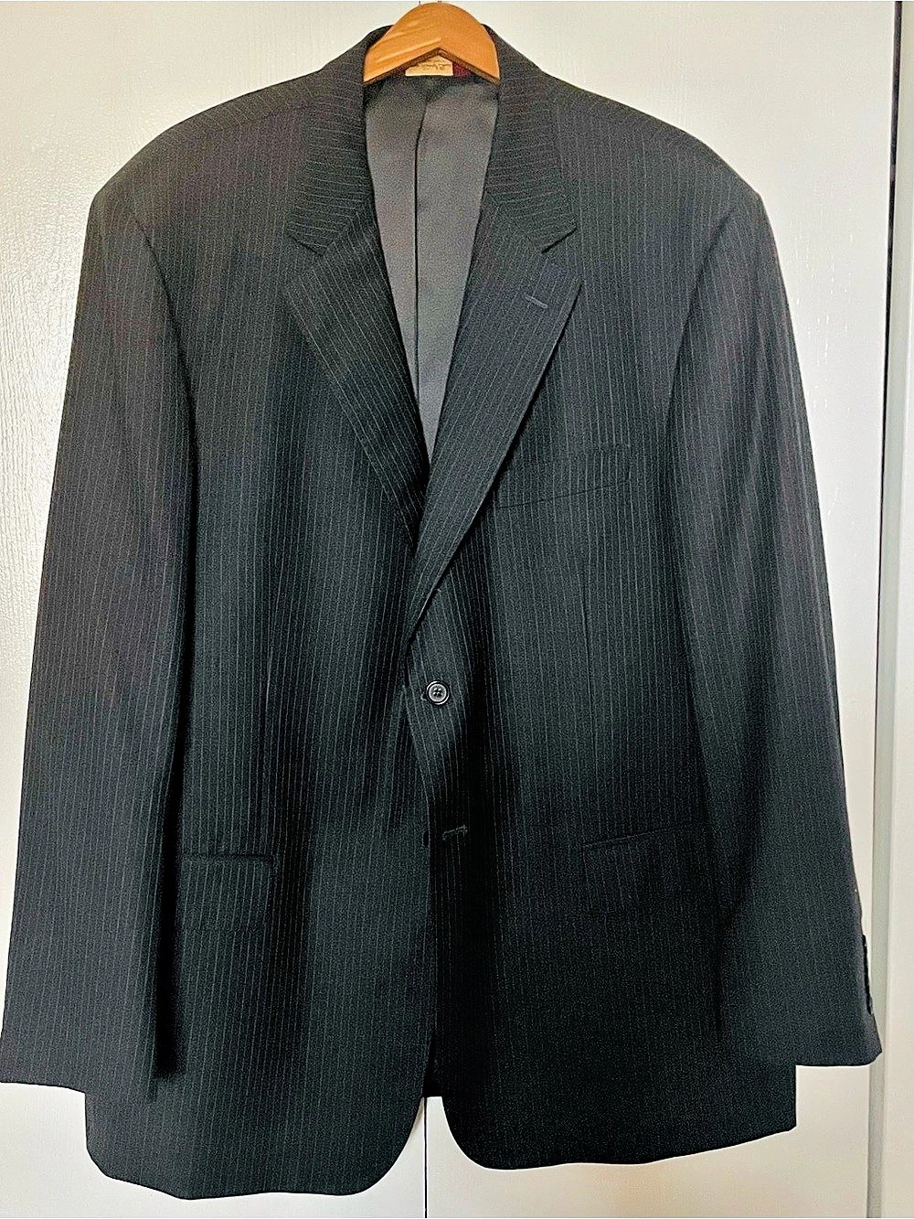 Pronto Uomo Contempo Pinstripe Sport Coat Black 46R / Made In Italy- Reda Wool